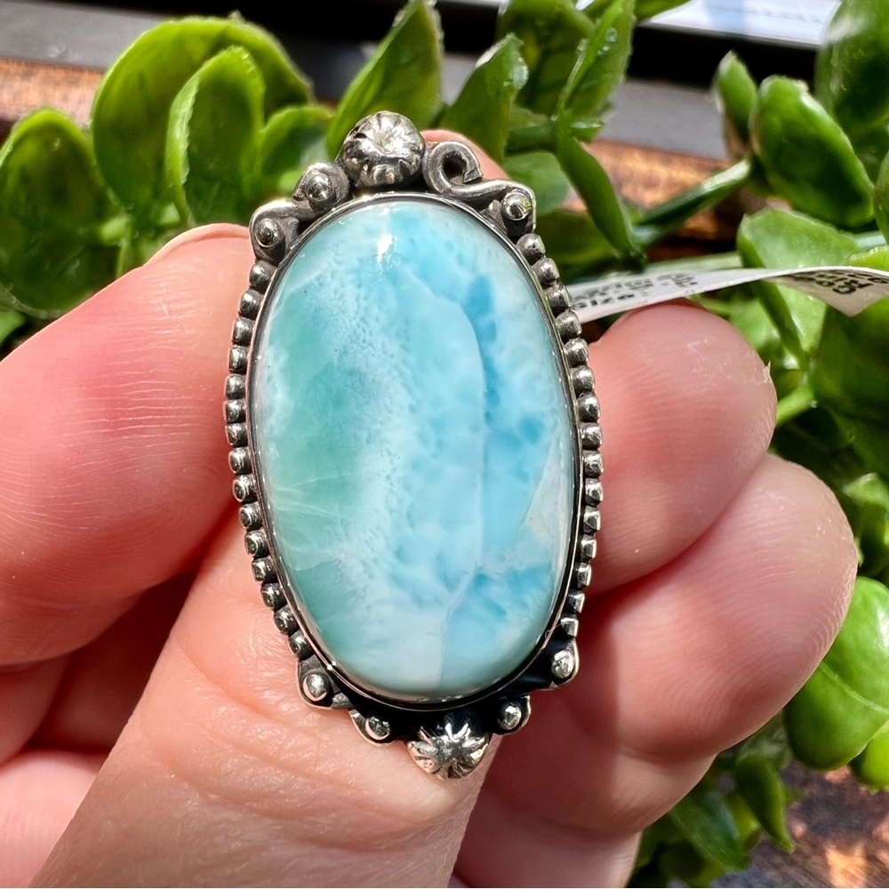 925 Sterling Silver Larimar Ring Size 5 Southwestern Blue Gemstone Jewelry - Picture 8 of 10